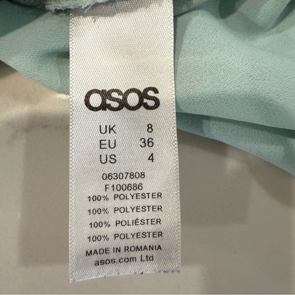 ASOS Elegant Long Ruffle Sleeve V-Neck Blouse Womens 4 Light Minty Blue Romantic - Picture 6 of 6